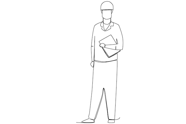 A male civil engineer standing while holding a book line art