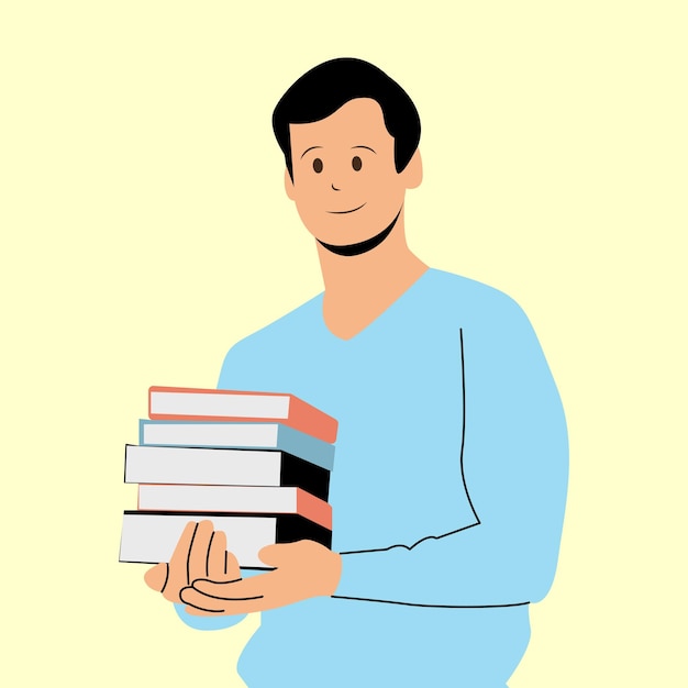 Вектор Студент мужского пола с книгами