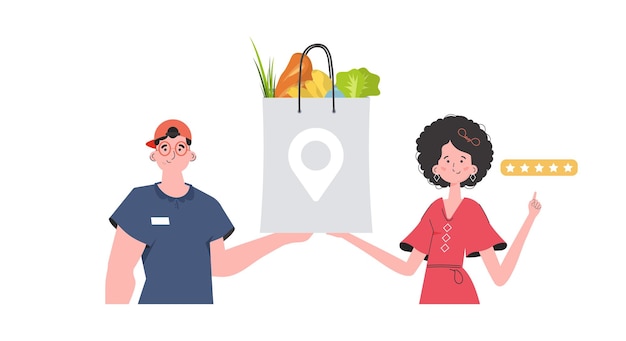 a male courier delivers a package of products delivery concept isolated cartoon style vector