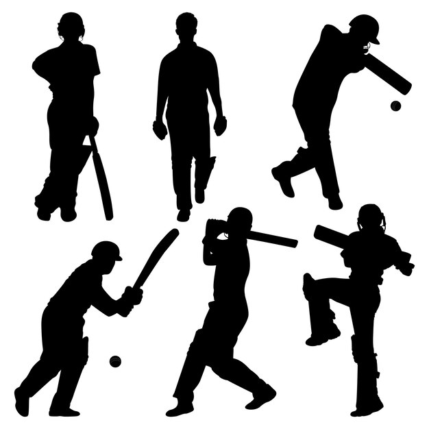 Male Cricket Player batting Silhouettes Vector Illustration Pack