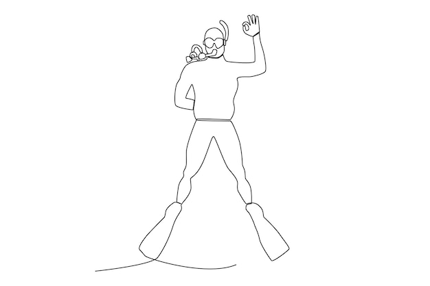 Premium Vector  A male diver giving an okay sign in the blue ocean one  line art