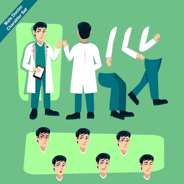 Vector male doctor character set