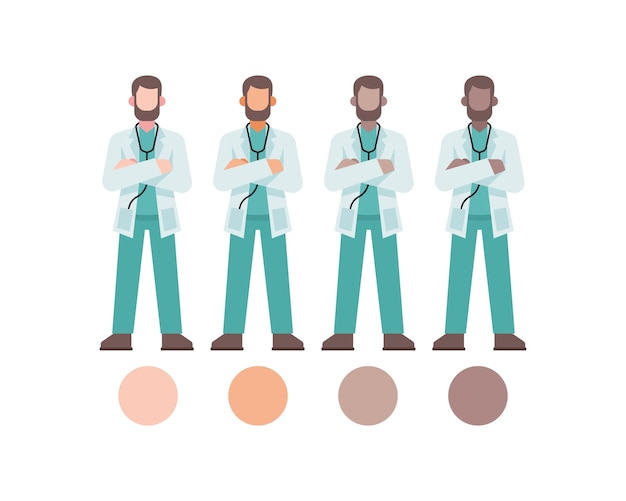 Vector male doctor character with various skin color