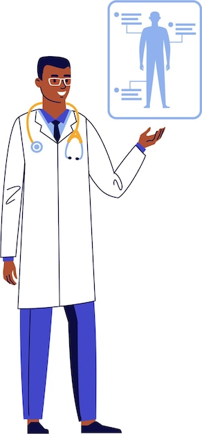 Консультация врача-мужчины и медицинский плакат