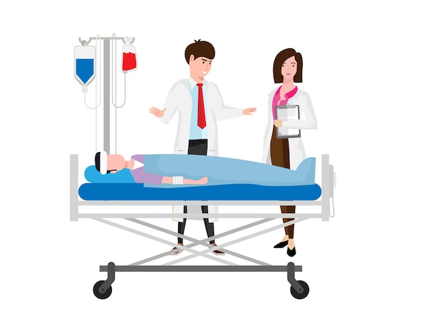 a male doctor and a female doctor analyze the patients broken bone condition and need for surgery