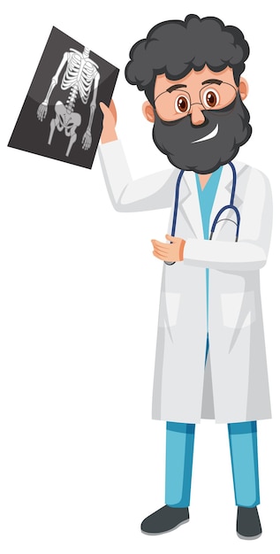 Vector a male doctor holding x-ray film cartoon character on white background