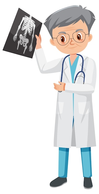 Vector a male doctor holding x-ray film cartoon character on white background