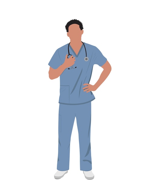 Vector male doctor illustration, standing medical professional surgeon simple flat vector
