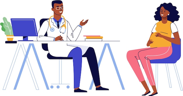 Esame medico medico maschio per donna nera incinta