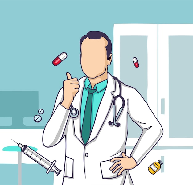 Male doctor in the office vector illustration