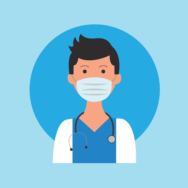 Male Doctor Wearing Mask Vector Illustration Design Template