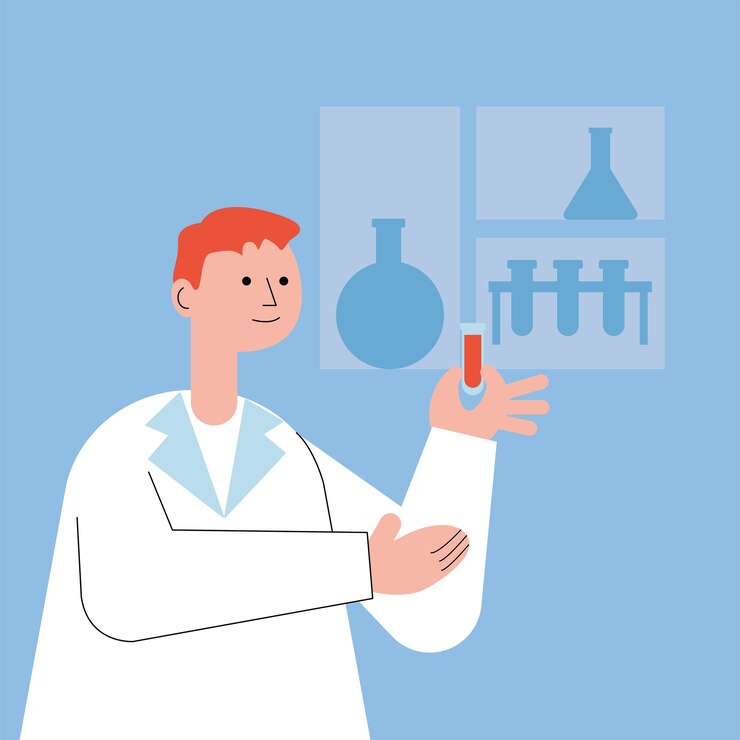 Vector male doctor with blood in tube test illustration design