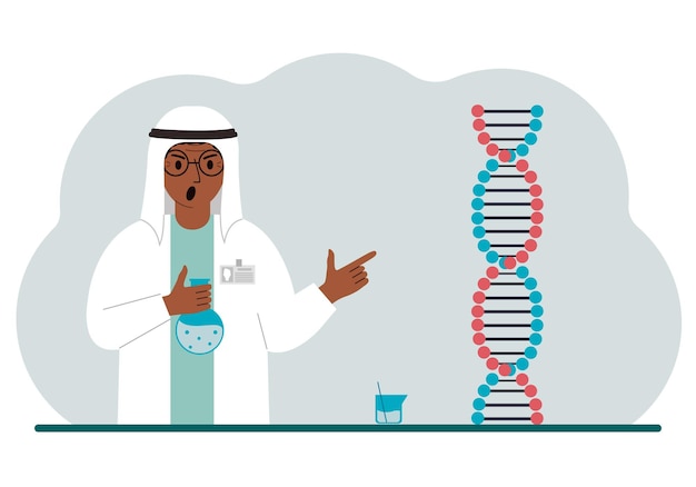 Male doctor with flasks near the dna chain The concept of a new coronavirus virus pcr or disease treatment