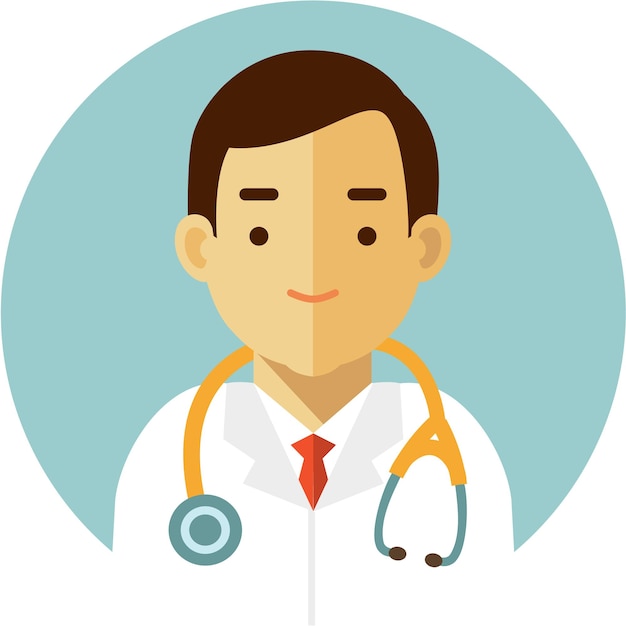 Medico maschio con stetoscopio avatar faccia icona stile piatto