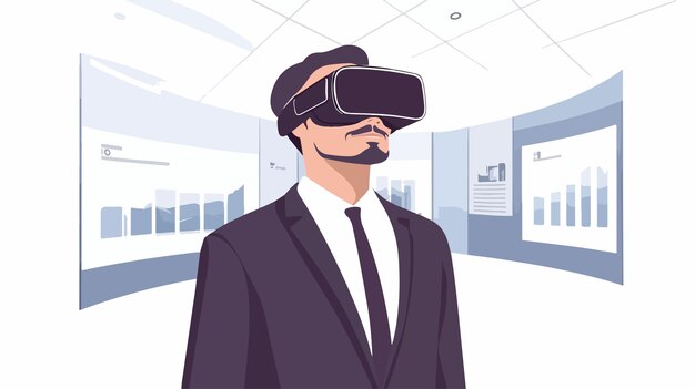 male entrepreneur using virtual reality glasses in modern office environment