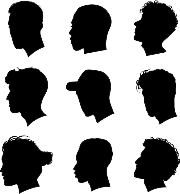 Vettore silhouette di volti maschili avatar di silhouette profilo del viso dell'uomo