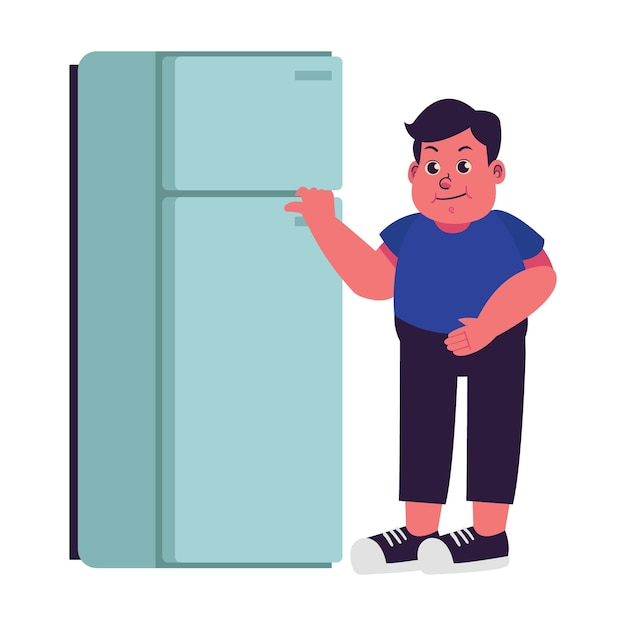 Male Fat People overweight plus size obesity Check the Refrigerator Illustrator