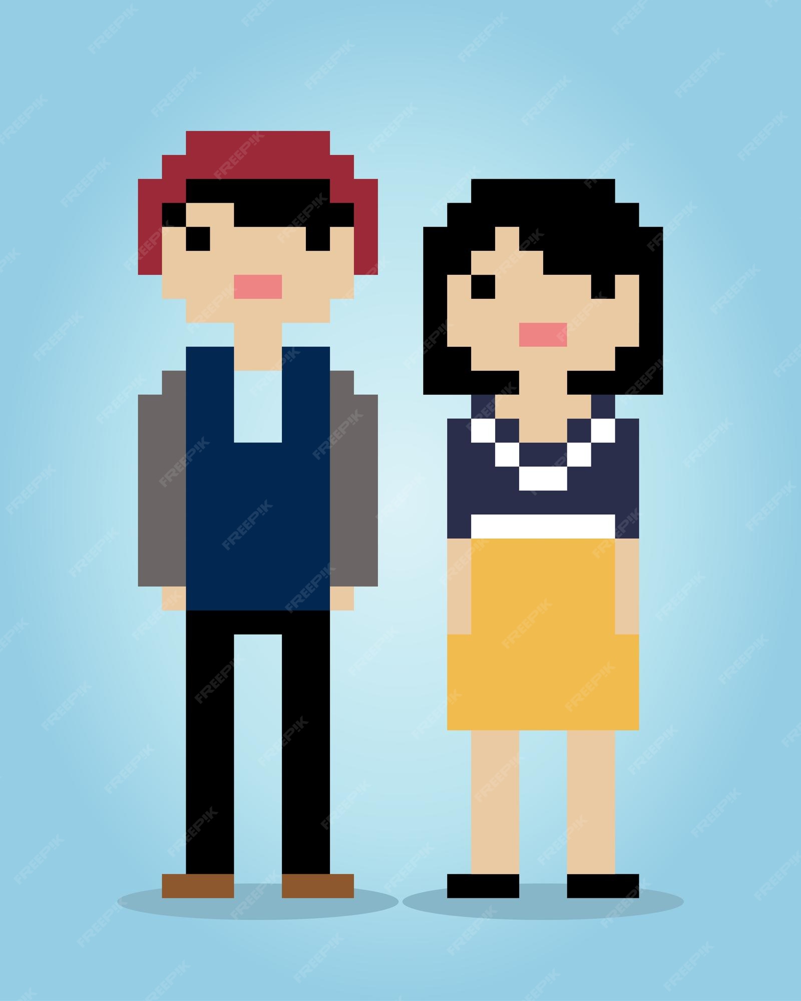 Premium Vector  Male and female 8 bit pixels people in pairs for cross  stitch pattern in vector illustration