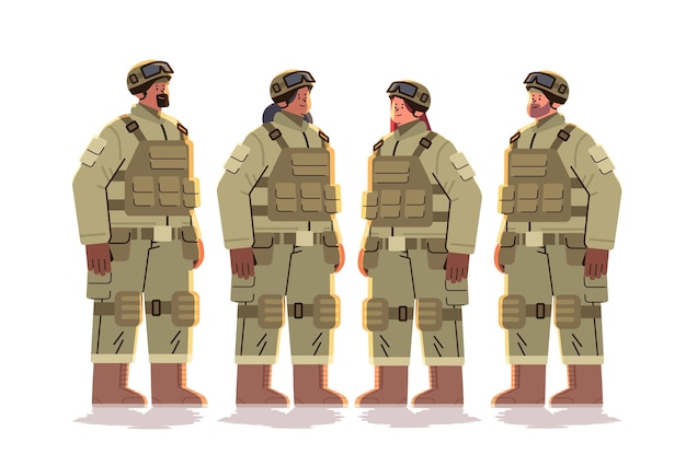 Premium Vector | Male and female army soldiers in camouflage helmets and  life vests standing together military service happy labor day celebration  concept