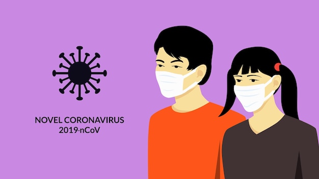 의료 마스크를 쓴 남성과 여성 아시아 중국인 코로나바이러스 검역 개념 우한 바이러스 신종 코로나바이러스 2019nCoV MERSCov 중동 호흡기 증후군 코로나바이러스