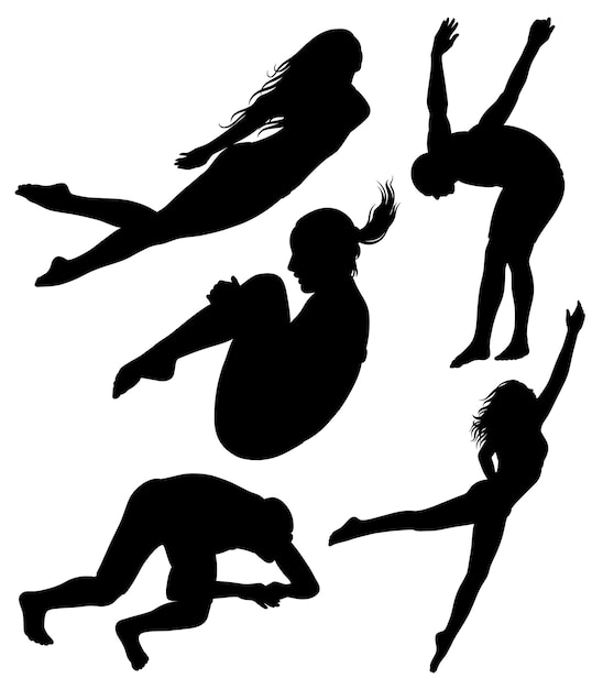 Vector male and female athlete diving and swimming sport silhouette