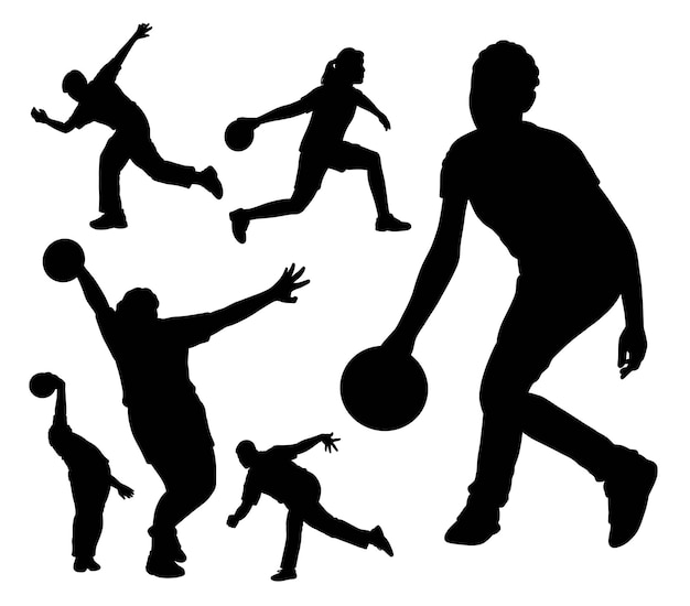 Vector male and female bowling sport player silhouette