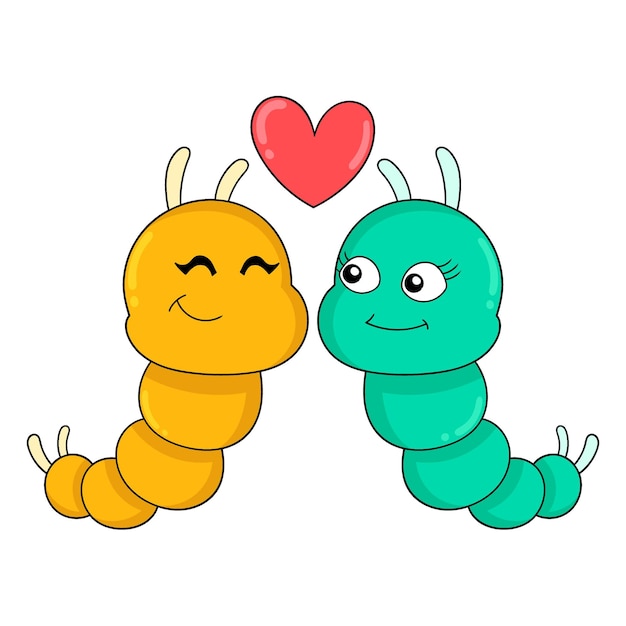 Male and female caterpillars are in love doodle icon image kawaii