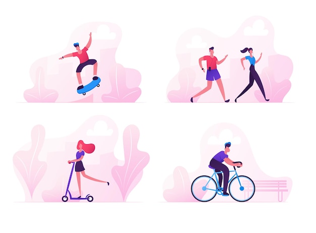 Vector male and female characters sports activity