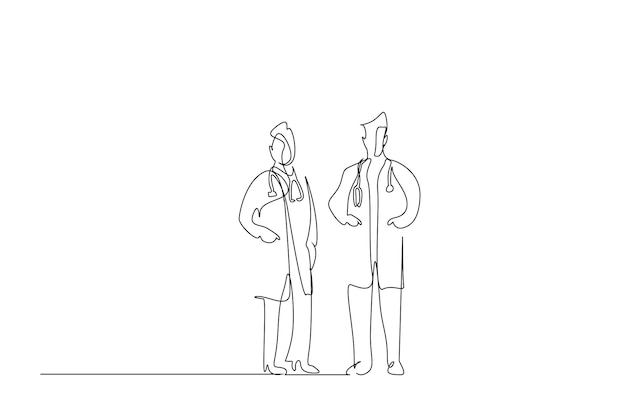 male and female confident doctors in uniform standing serious professional pose