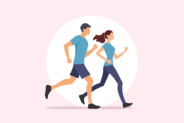 Vector male and female couple participating sports race or run marathon runner running people exercise an