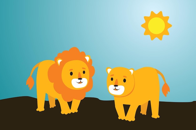 Male and female cute lion