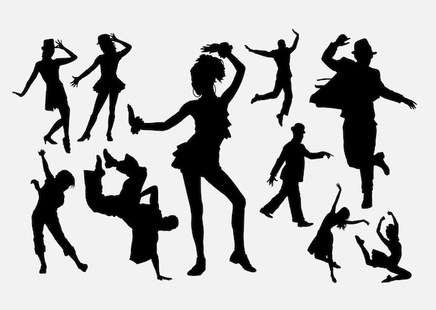 Vector male and female dancers silhouette