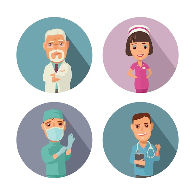 Male female doctor set icon Vector flat illustration with shadow on color circle