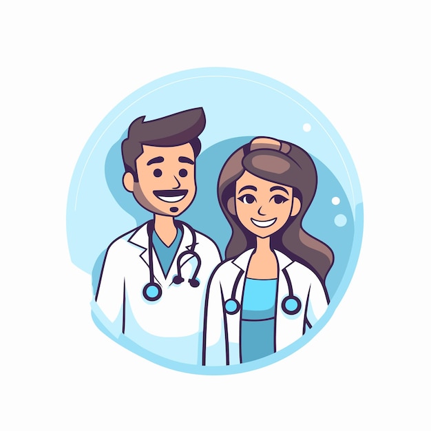 Vector male and female doctors in medical uniform vector illustration in cartoon style