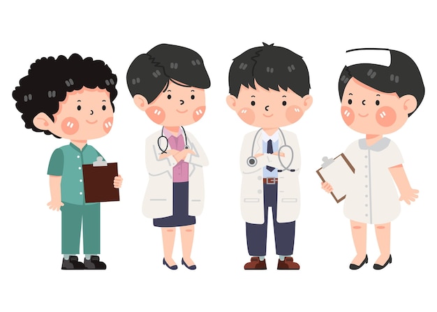 Male and female doctors and nurses cartoon