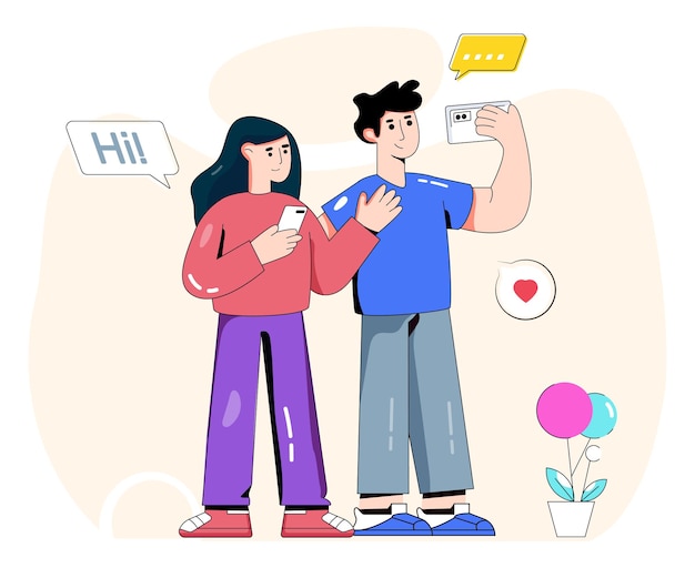 Male and female doing love chatting flat illustration