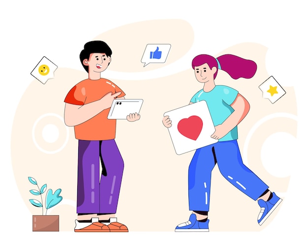 Male and female doing love chatting flat illustration