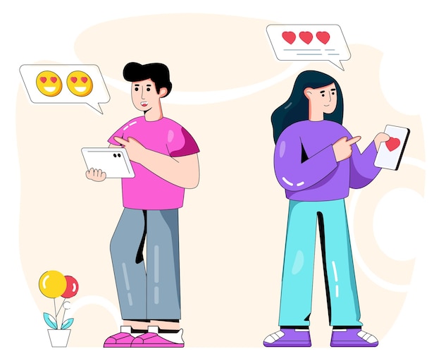 Maschio e femmina che fanno l'amore in chat illustrazione piatta