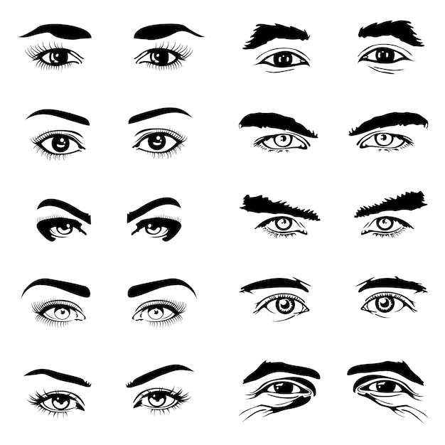 Male and female eyes eyebrows vector elements