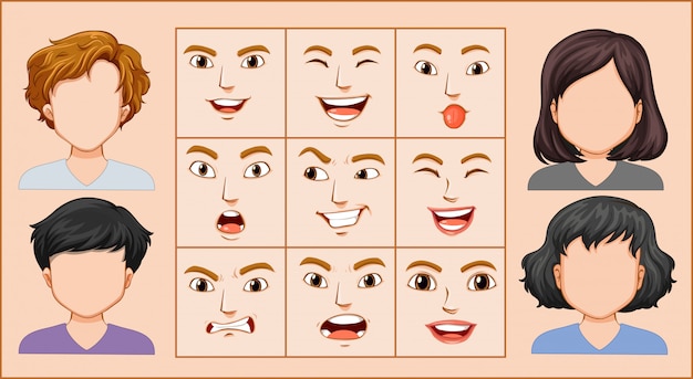 Vector male and female facial expression