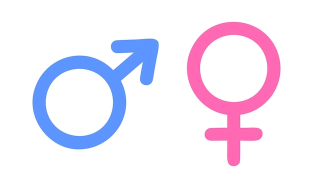 Vettore segni di genere maschile e femminile simboli di marte e venere ragazzo o ragazza lui o lei concetto