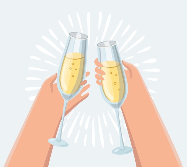 Vector male and female hand holding champagne glasses