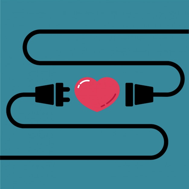 Male and Female plug to connect for love and heart