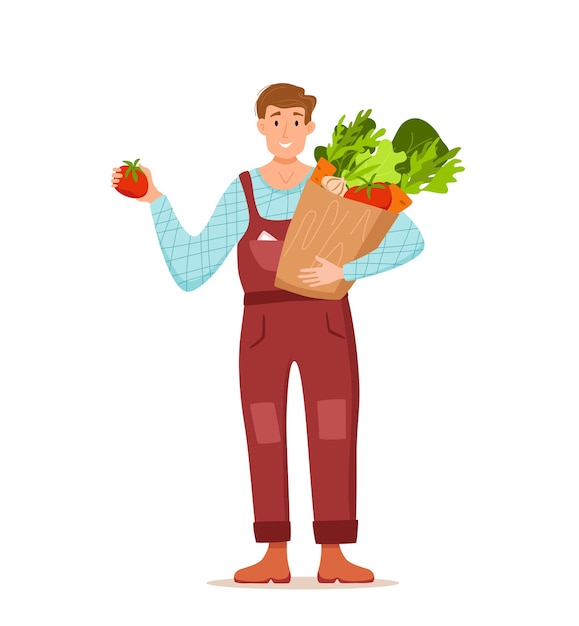 Male figure showcasing local produce