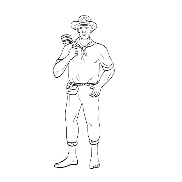 Male Filipino Farmer Standing Front View Comics Style Drawing