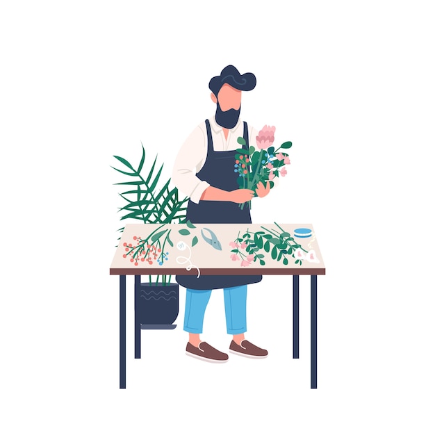 Male florist flat color faceless character