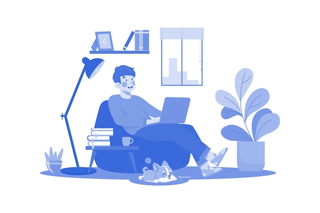 Vector male freelancer working from home