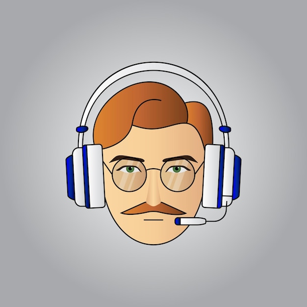 Vector male gamer with mustache wear glasses
