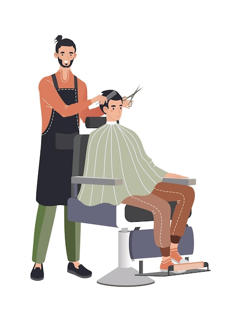 Premium Vector | Male hairdresser professional fashion haircut man character client waiting hairstyle isolated on Premium Vector | Male hairdresser professional fashion haircut man character client waiting hairstyle isolated on