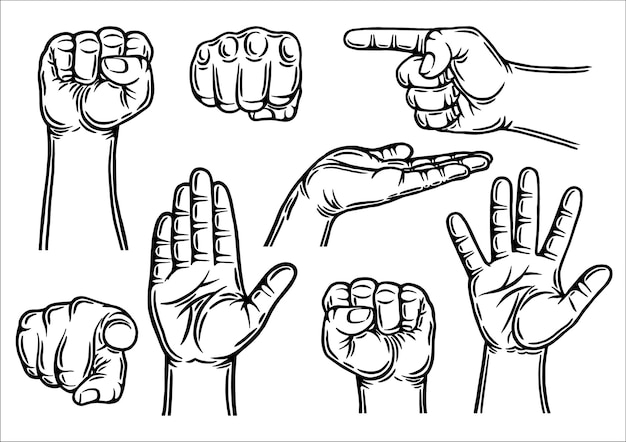 Vector male hand gestures outline contour design element